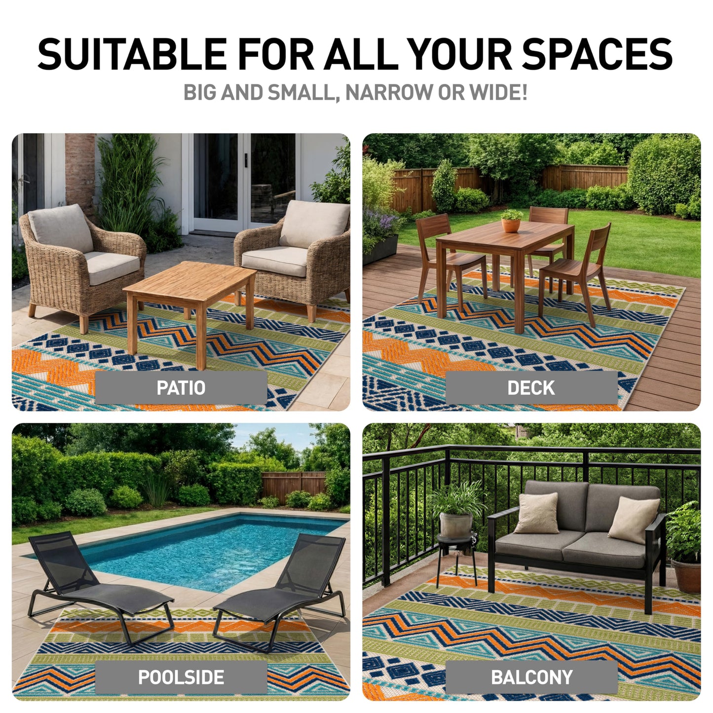 Rugshop Multi Marbella Boho Indoor/Outdoor Square Area Rug, Machine Washable for Patio, Dining Nook and Balcony 6'6" x 6'6" Square