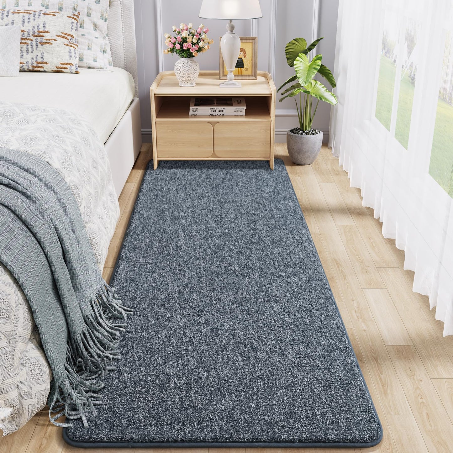 Chicrug Modern 2x6 Runner Rugs for Bedroom Living Room, Memory Foam Low-Pile Hallway Carpet Runner Rug for Entryway Kitchen, Throw Small Kids Rug for Bedside Dorm Room Decor, Dark Blue and White