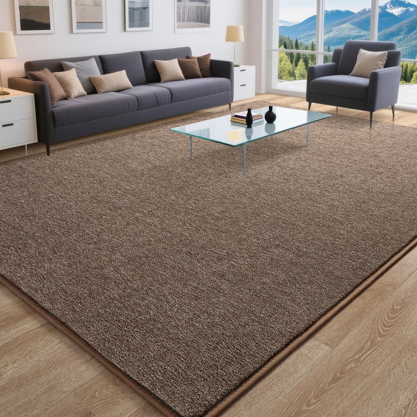 Tepook Soft Rugs for Living Room Bedroom, 4x6 Brown Modern Washable Non-Slip Area Rug, Indoor Memory Foam Carpets for Boys Girls Room Home Decor