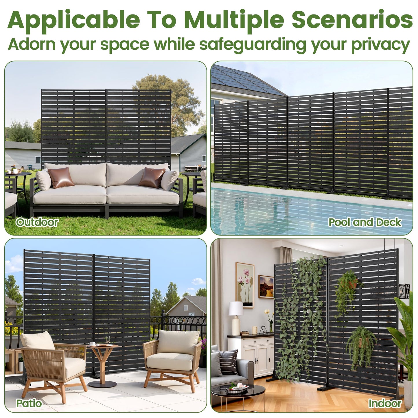Diyfire Outdoor Privacy Screen 60" H HDPE Decorative Panel Freestanding Privacy Fence with Stand, Privacy Screens with Louvered 5 Panels, Weather-Resistant Panel Fence for Patio, Balcony, Balcony