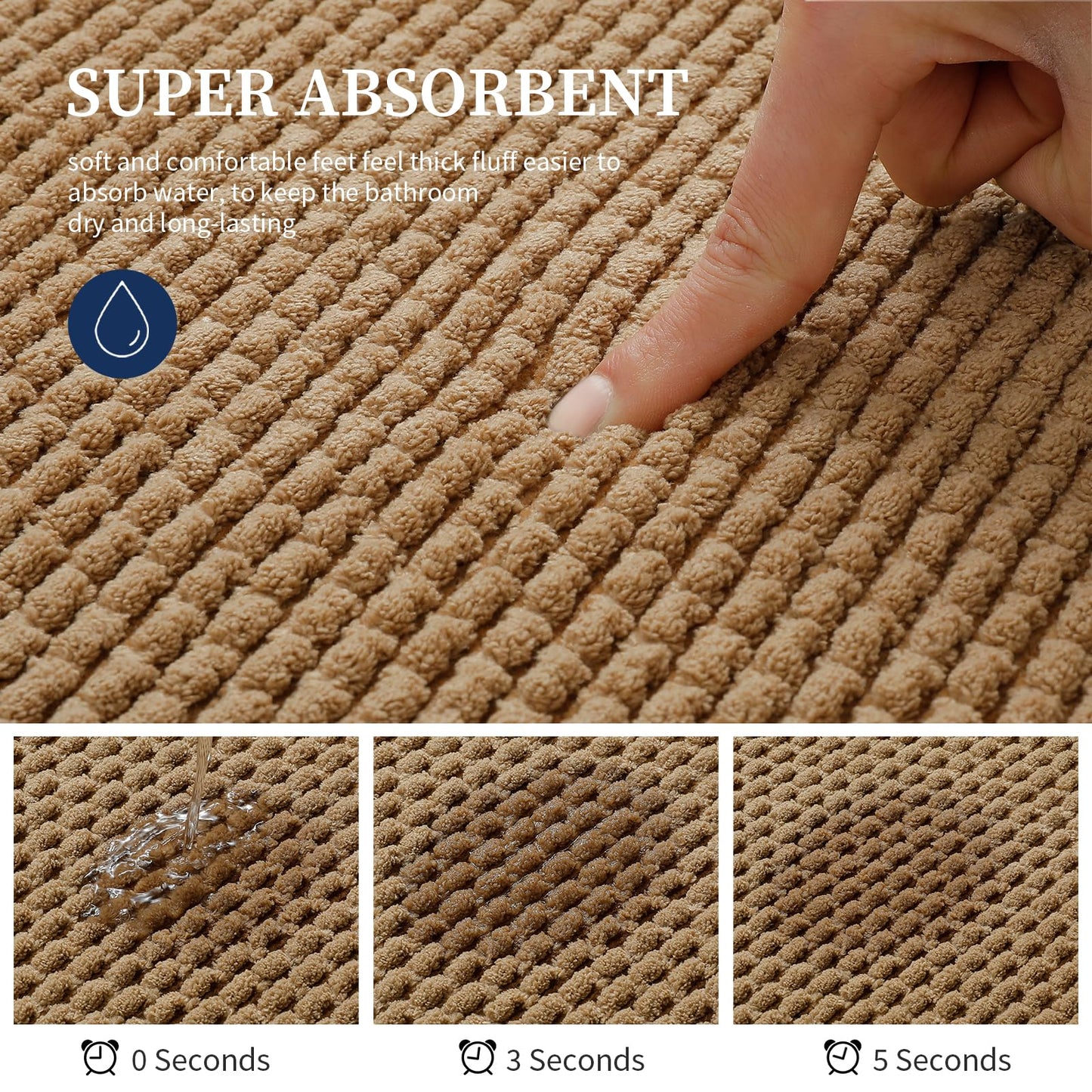 YIHOUSE Bathroom Rugs 17x24, Extra Thick Soft Absorbent Chenille Bath Rug Non-Slip Quick Dry, Machine Washable Bath Mats for Bathroom, Floor, Tub and Shower, Home Decor, Beige