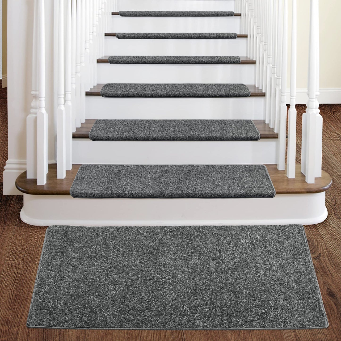 PURE ERA Carpet Stair Tread Landing Mat Tape Free Self Adhesive Non Slip Skid Resistant Indoor Doormat Area Rug Floor Mat for Kitchen Bathroom Workstations Washable 2' X 3' (Dark Gray)