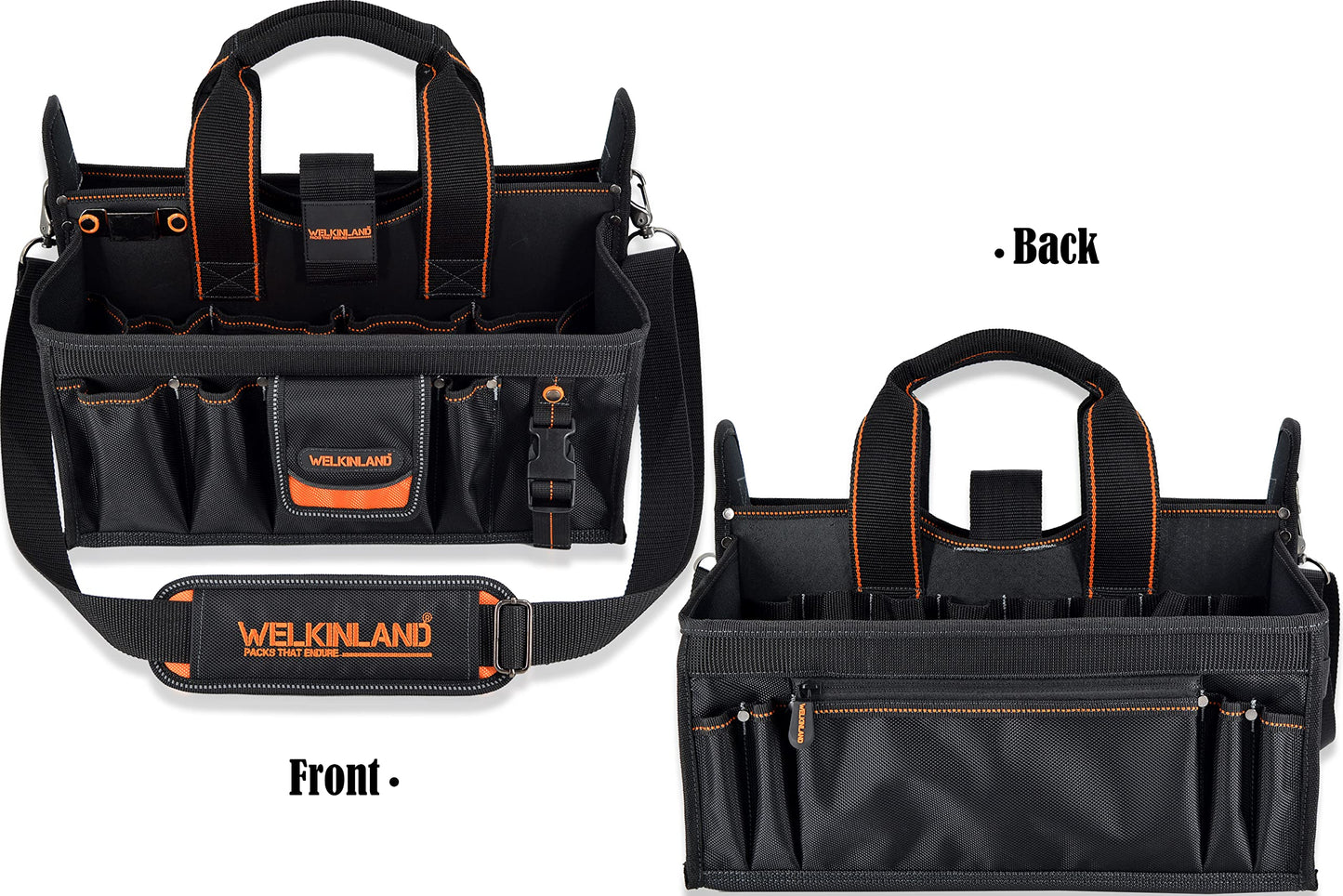 WELKINLAND 19-POCKETS Tool tote, HVAC tool bags organizer, Heavy-Duty electrician tools bag, Tool tote bag w/socket organizer tool boxes, Stay-Up maintenance tools bags