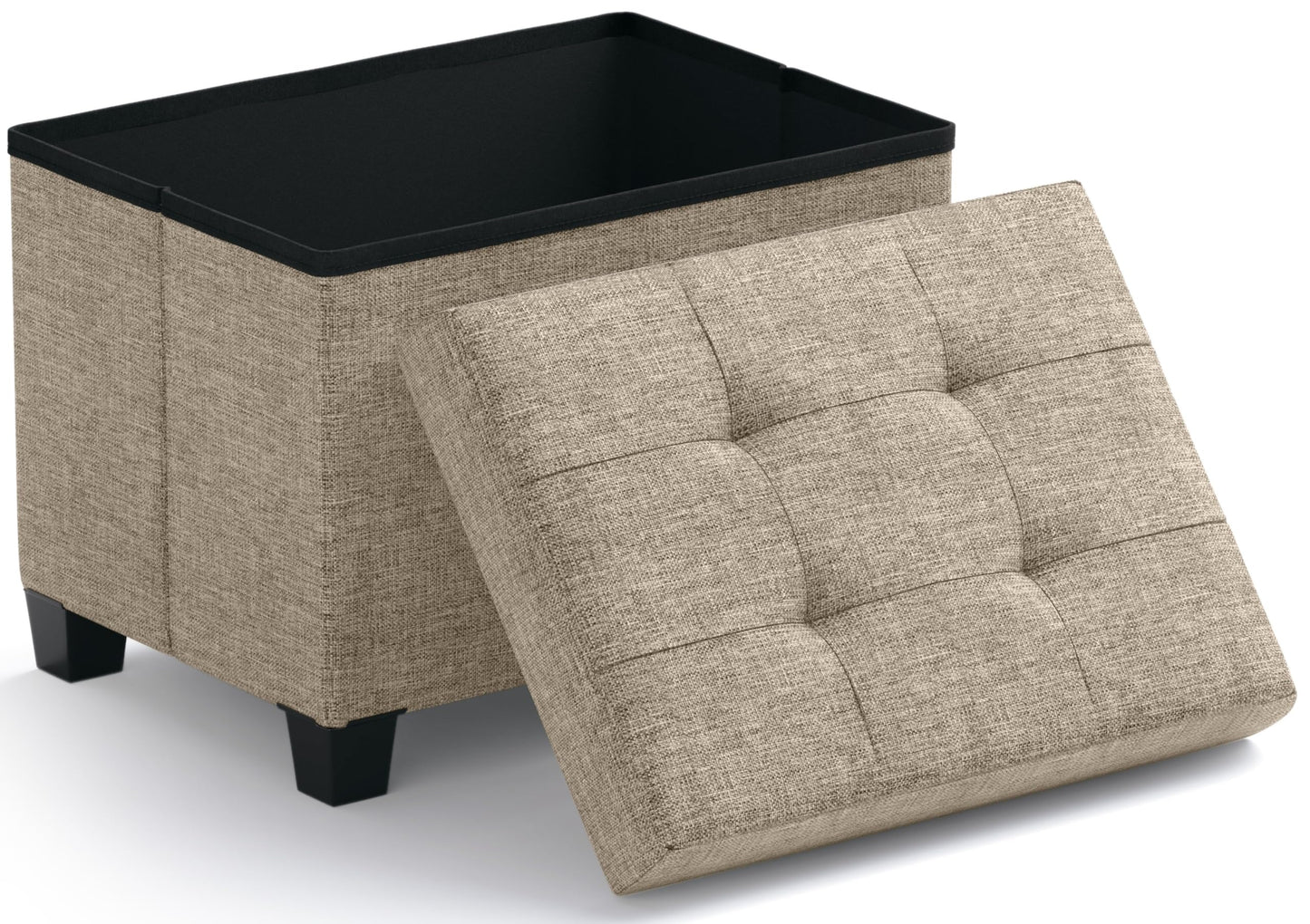 Ornavo Home Storage Ottoman Small Rectangle Ottoman with Legs, Foot Rest Stool Seat, Load up to 600 LB, for Living Room, Bedroom, Home Office, Dorm - 12 x 16 x 12, Tan