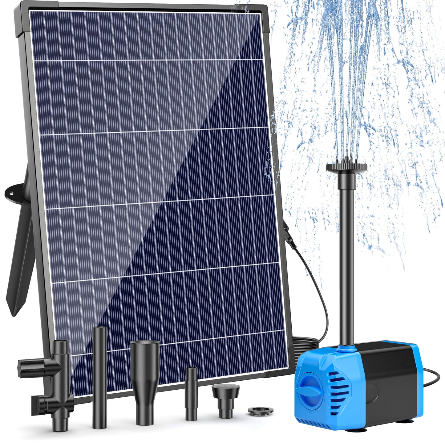 POPOSOAP 12W Solar Water Fountain Pump, 160GPH Solar Pond Pump with Dry-Run Protection, Solar Water Pump Kit with 4 Nozzles, 16.5ft Cord & 6.6ft Tubing for Ponds, Gardens,Hydroponics-P112L