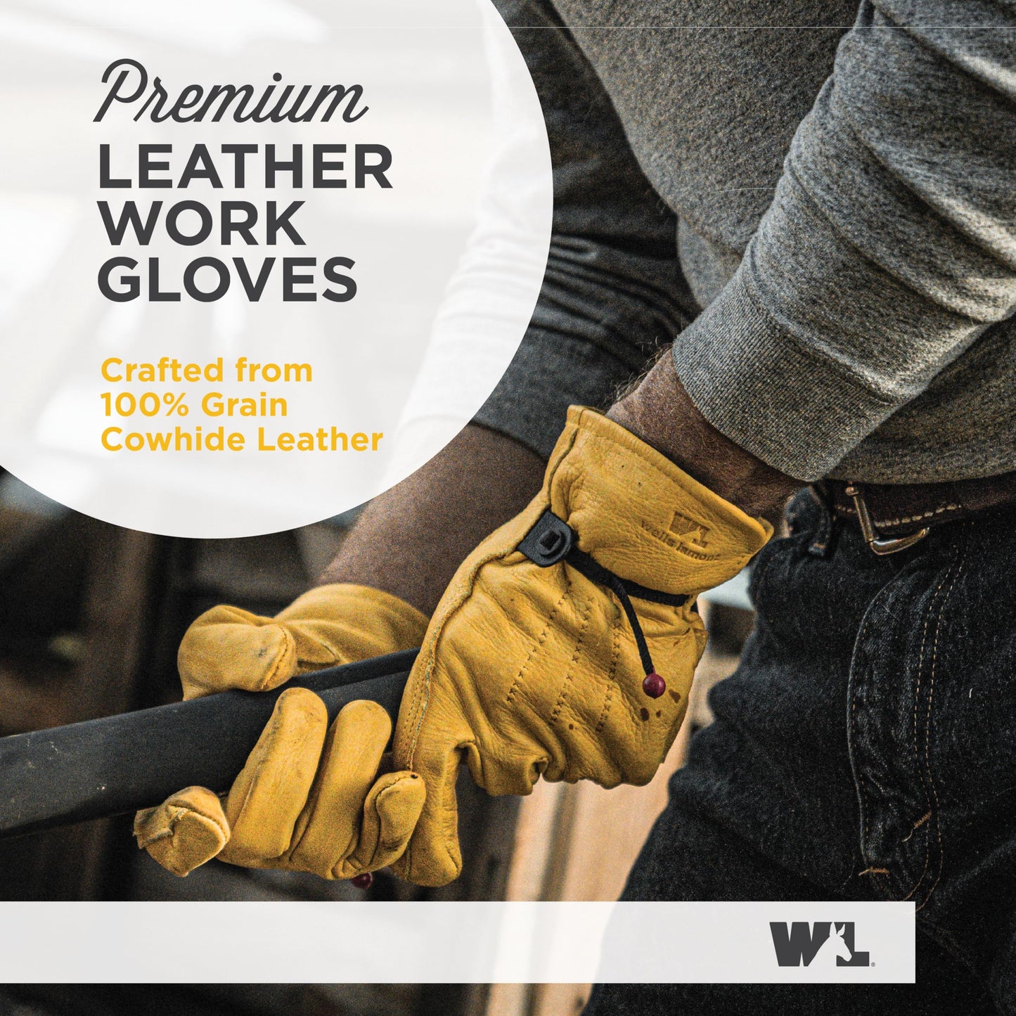 Wells Lamont Leather Work Gloves for Men – Heavy Duty, Cowhide, Abrasion & Puncture Resistant – Adjustable Wrist, Gunn Cut Design, Ideal for Ranching, Farming, Construction - Saddletan - M