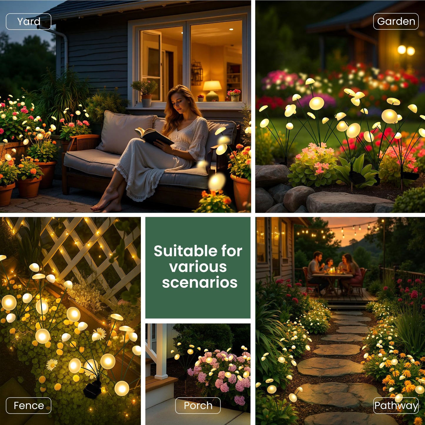 SUNCKET Solar Garden Lights, 2pack Solar Fairy Lights for Outside, Swaying Mushroom Lights Outdoor Decorative, Waterproof Light Decor for Yard,Lawn,Patio,Pathway Decoration(Warm White)