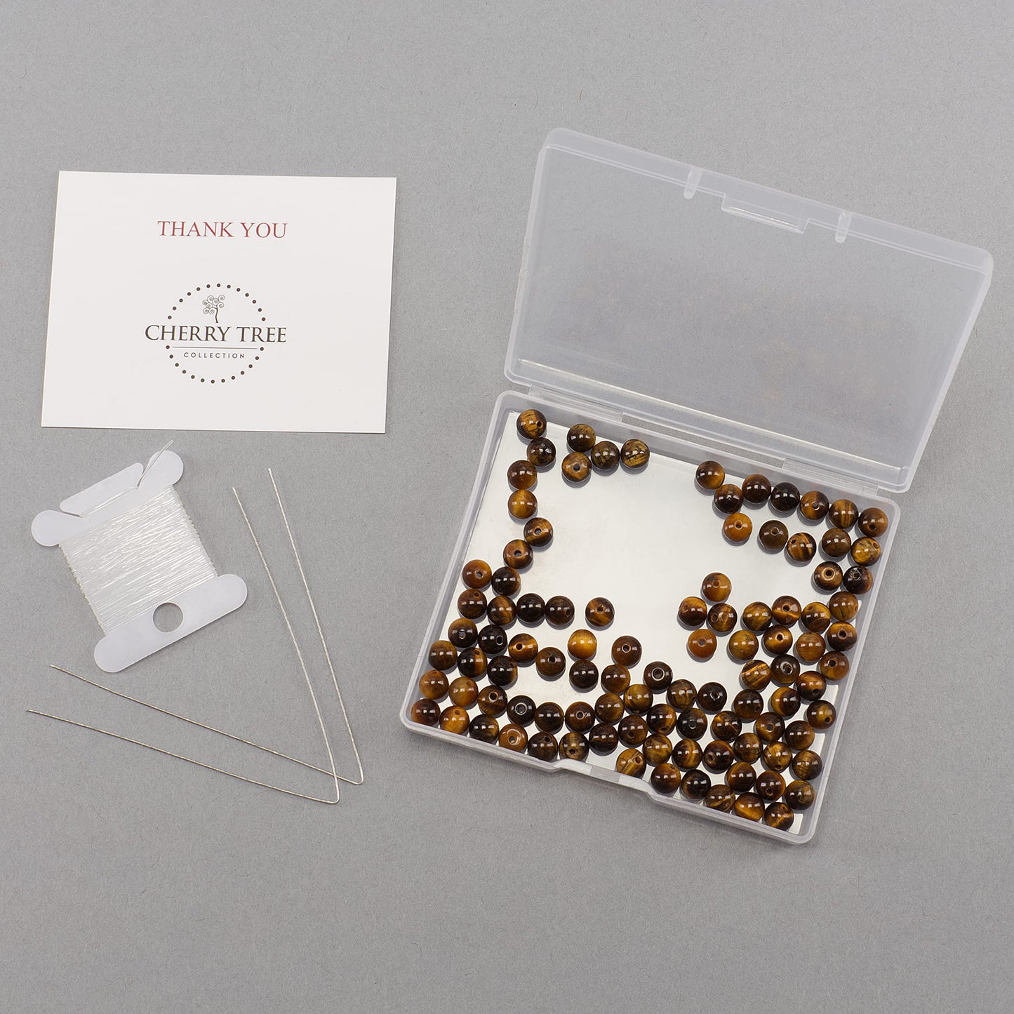 Cherry Tree Collection | 100PCS 6mm Tiger's Eye Gemstone Round Beads for Jewelry Making | Includes Storage Box, Elastic String, and Needles
