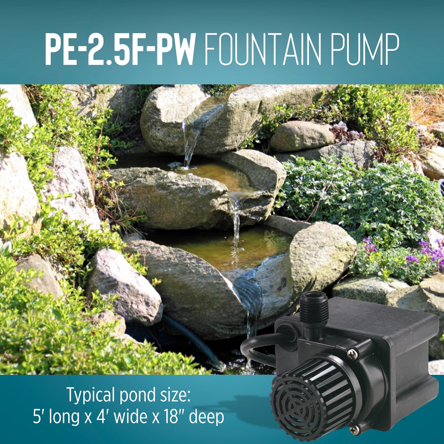 Little Giant PE-2.5F-PW 115 Volt, 1/28 HP, 475 GPH Submersible Direct Drive Pump for Small Ponds or Fountain with 15-Ft. Cord, Black, 566612