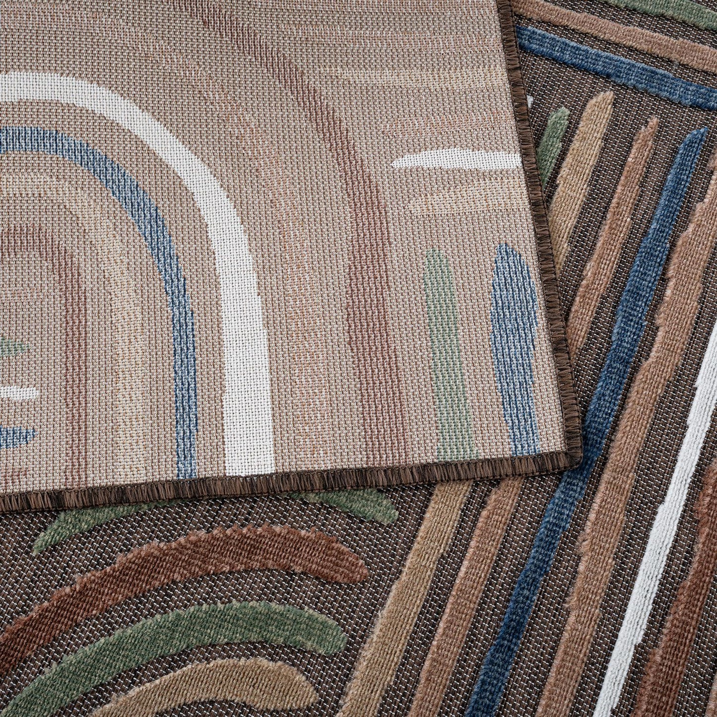 CAMILSON Indoor Outdoor Rug, Brown 8x10 Geometric Arch Striped Area Rugs for Patio and Home Areas, Easy-Cleaning Non-Shedding Living Room, Garden and Deck Washable Outside Carpet (8 x 10)