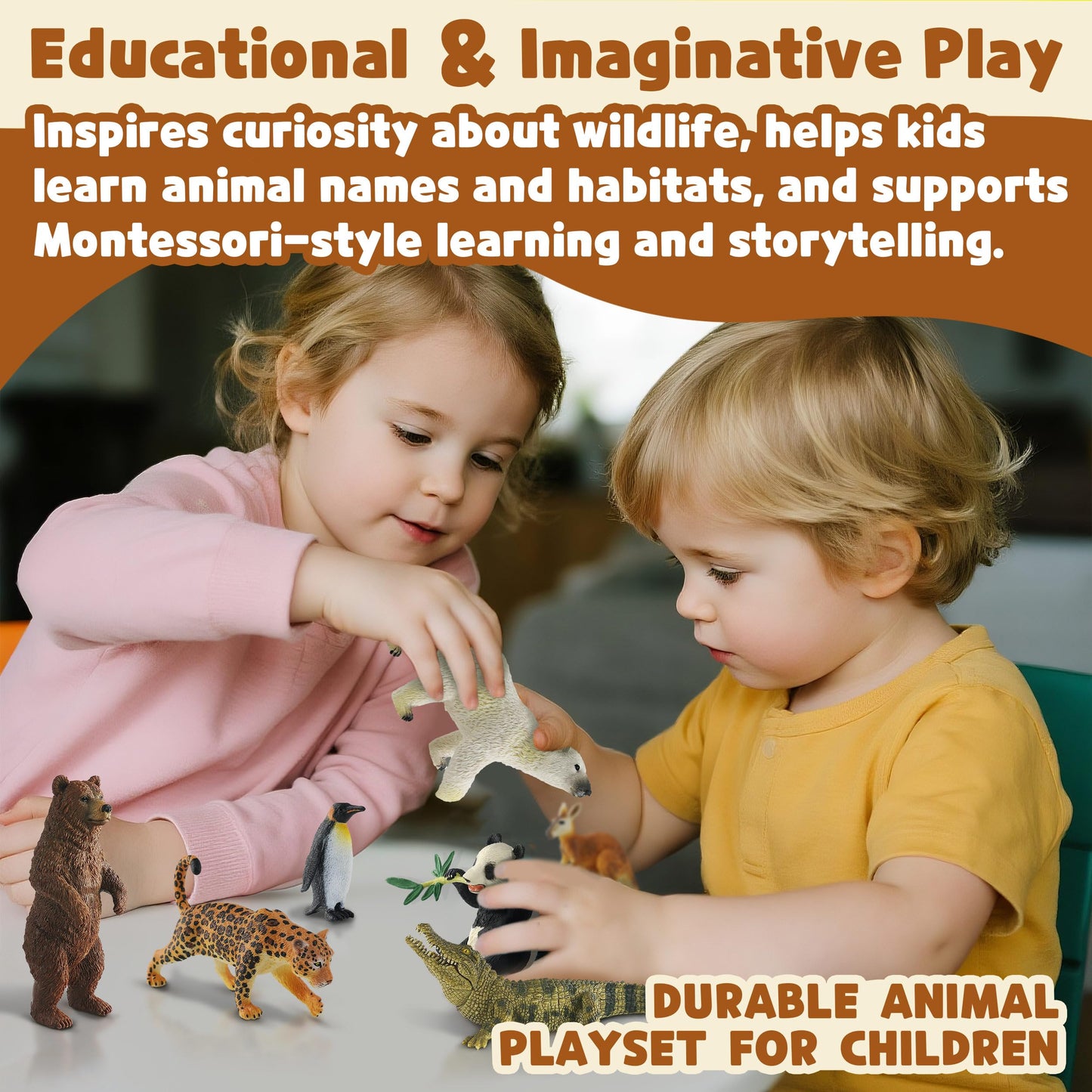 Zippytots 9 PCS Zoo Animal Toys for Kids 3-5 Realistic Plastic Wild Animal Figurine Toys Educational Learning Toy for Kids Boys Girls Toddlers