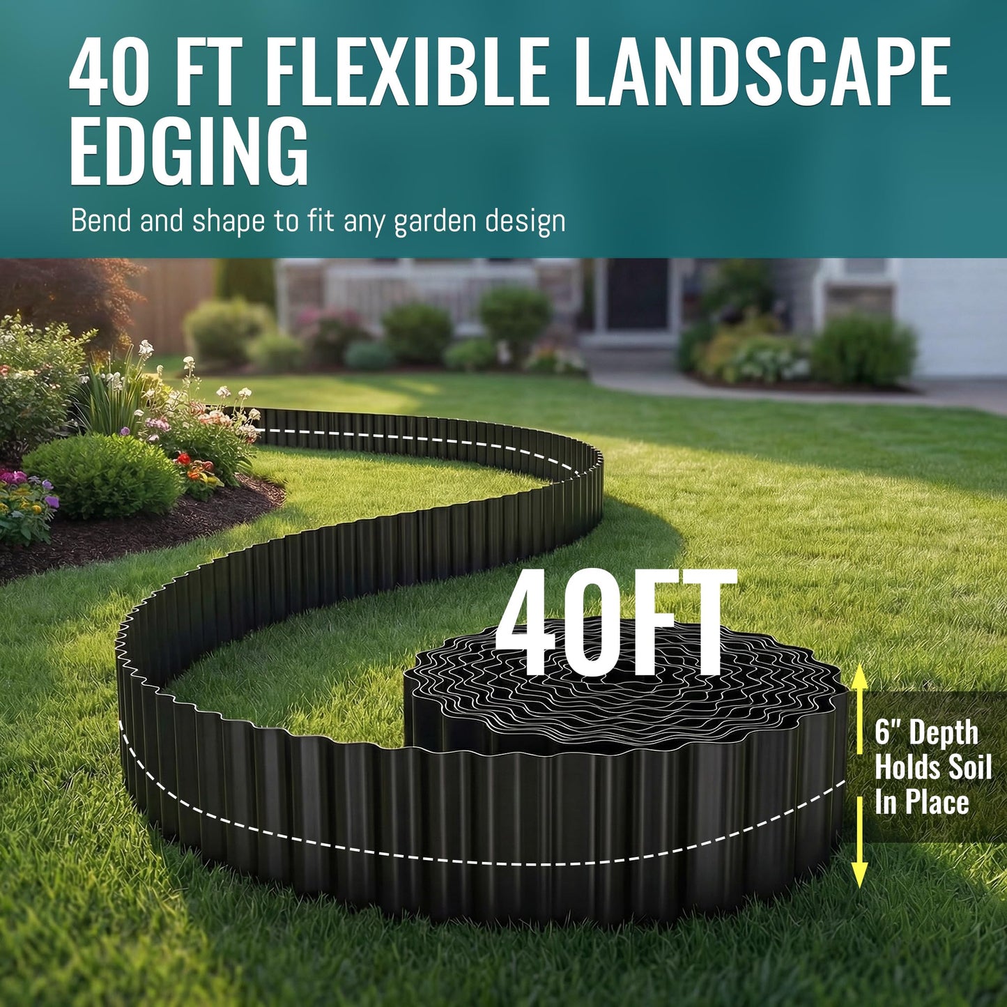 ZXZYHFTY Corrugated Metal Garden Edging, 6" x 40Ft Black Landscape Border for Lawn, Flower Beds, Paver Edging, Durable Garden Fence.