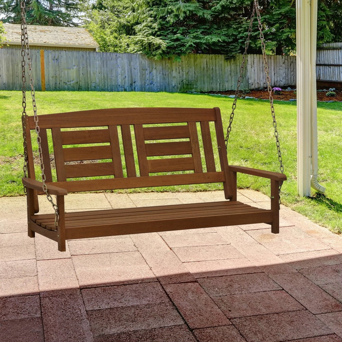 Furinno Tioman Hardwood Patio / Garden / Outdoor 4ft Porch Swing, 2 Seater with Hanging Chains, Natural