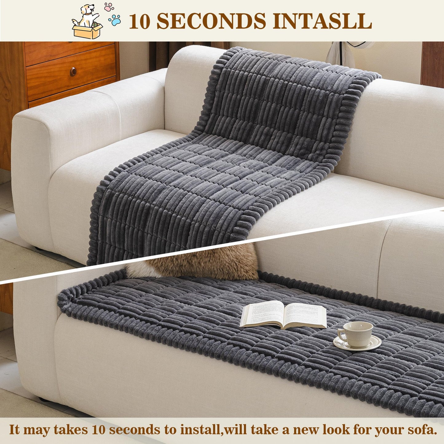 MYSKY HOME Couch Covers for 3 Cushion Sofa Pet Friendly, Couch Cover for Dogs, Sofa Covers for Pets Washable, Soft Non-Slip Sofa Slipcovers Furniture Protector Covers, Dark Grey, 27.6" x 70.9"