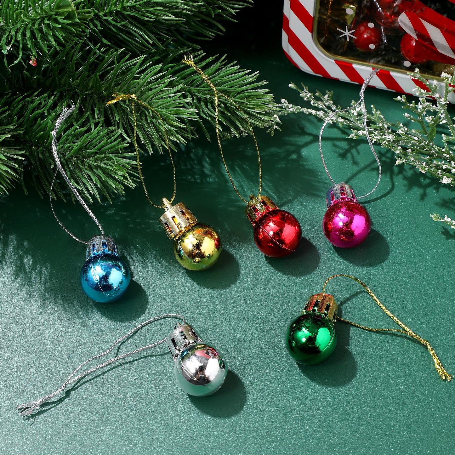 CHRWAKLE Christmas Mini Balls Ornaments, 24 Pack 0.8 inch Mini Glitter Balls Miniature Xmas Tree Hanging Decorations Pendants for Holiday Party Supplies