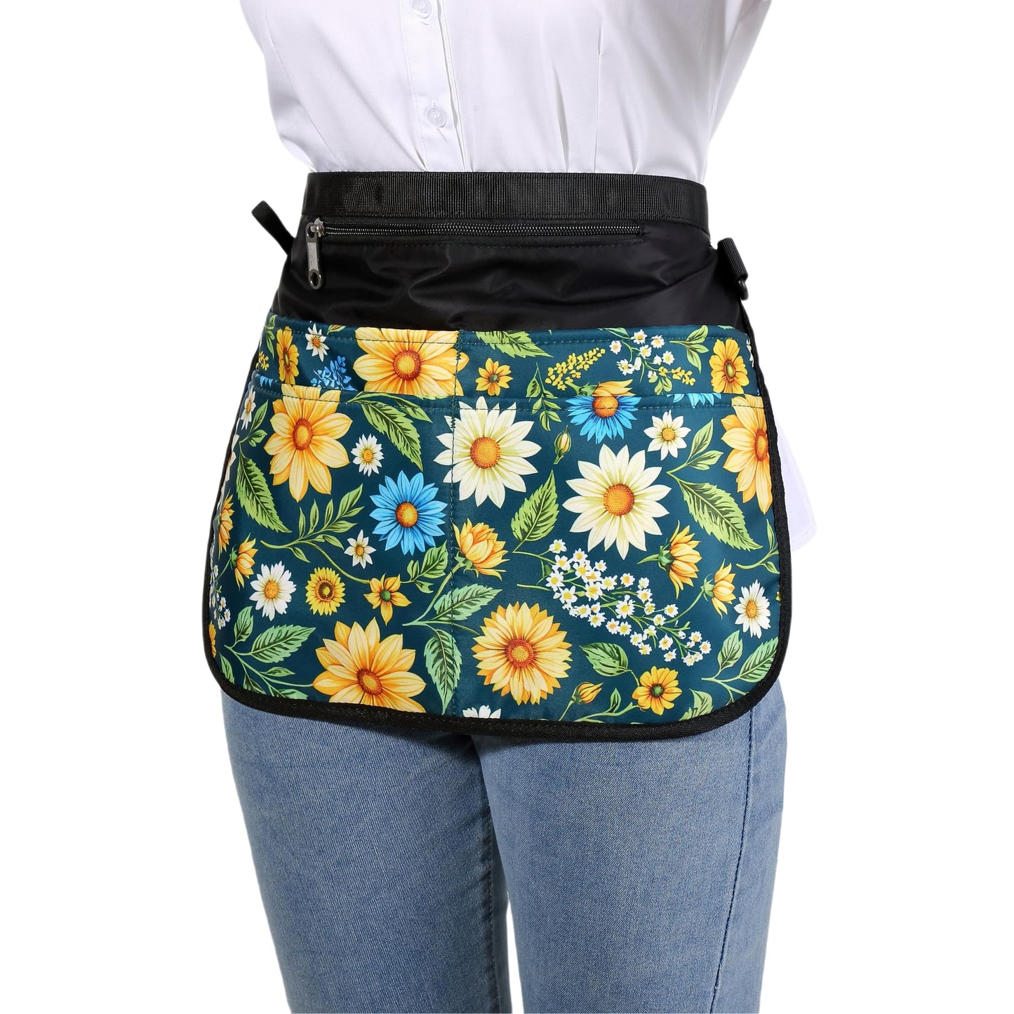 Bafelia Garden Apron for Women with 5 Pocket,Half Florist Apron Harvesting (Green Flowers)