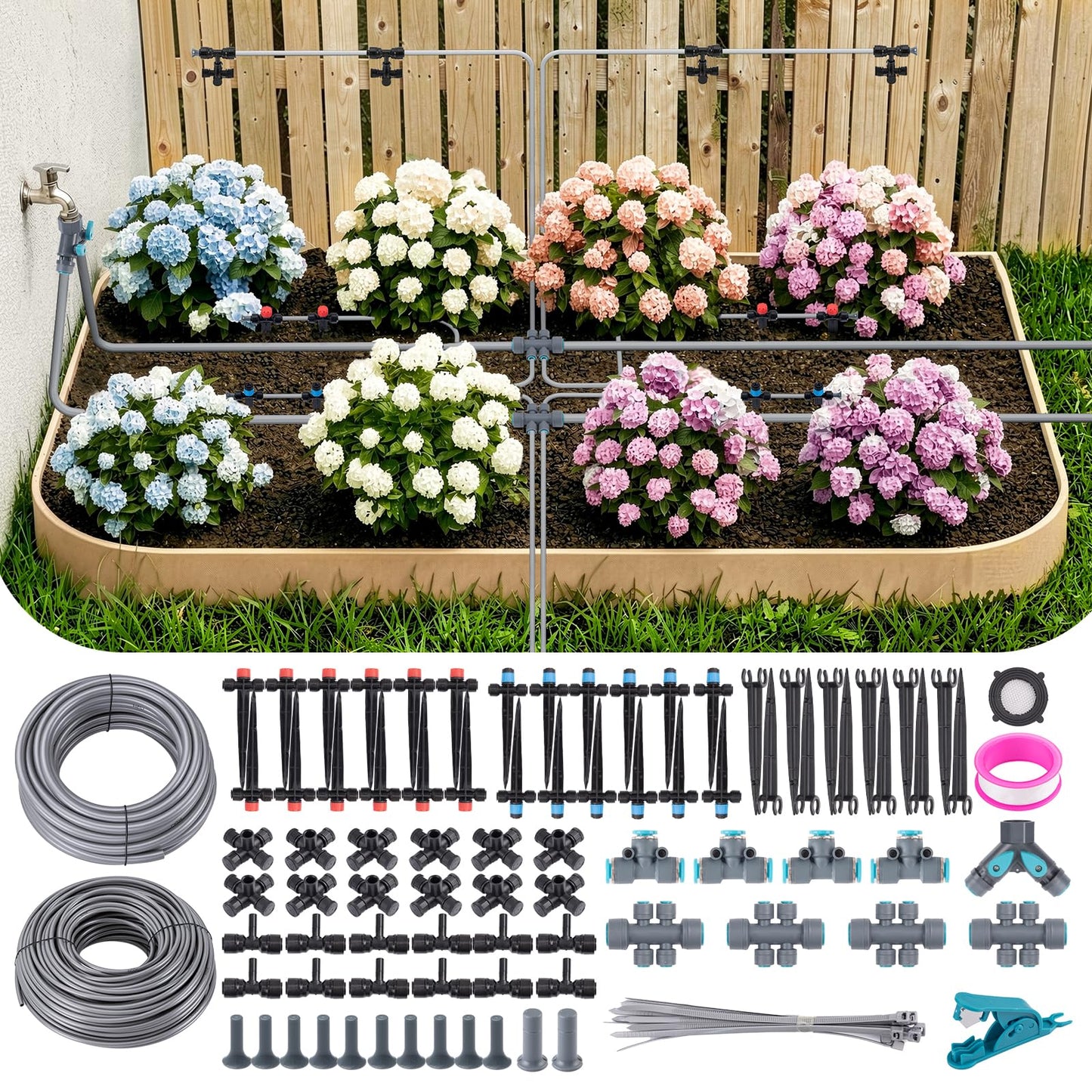Upgrade 240FT Quick-Connect Drip Irrigation System Kit, Auto Garden Watering System with 1/4" & 1/2" Fast-Lock Tubing, Adjustable Nozzles Emitters for Raised Garden Beds,Greenhouse, Lawn, Patio