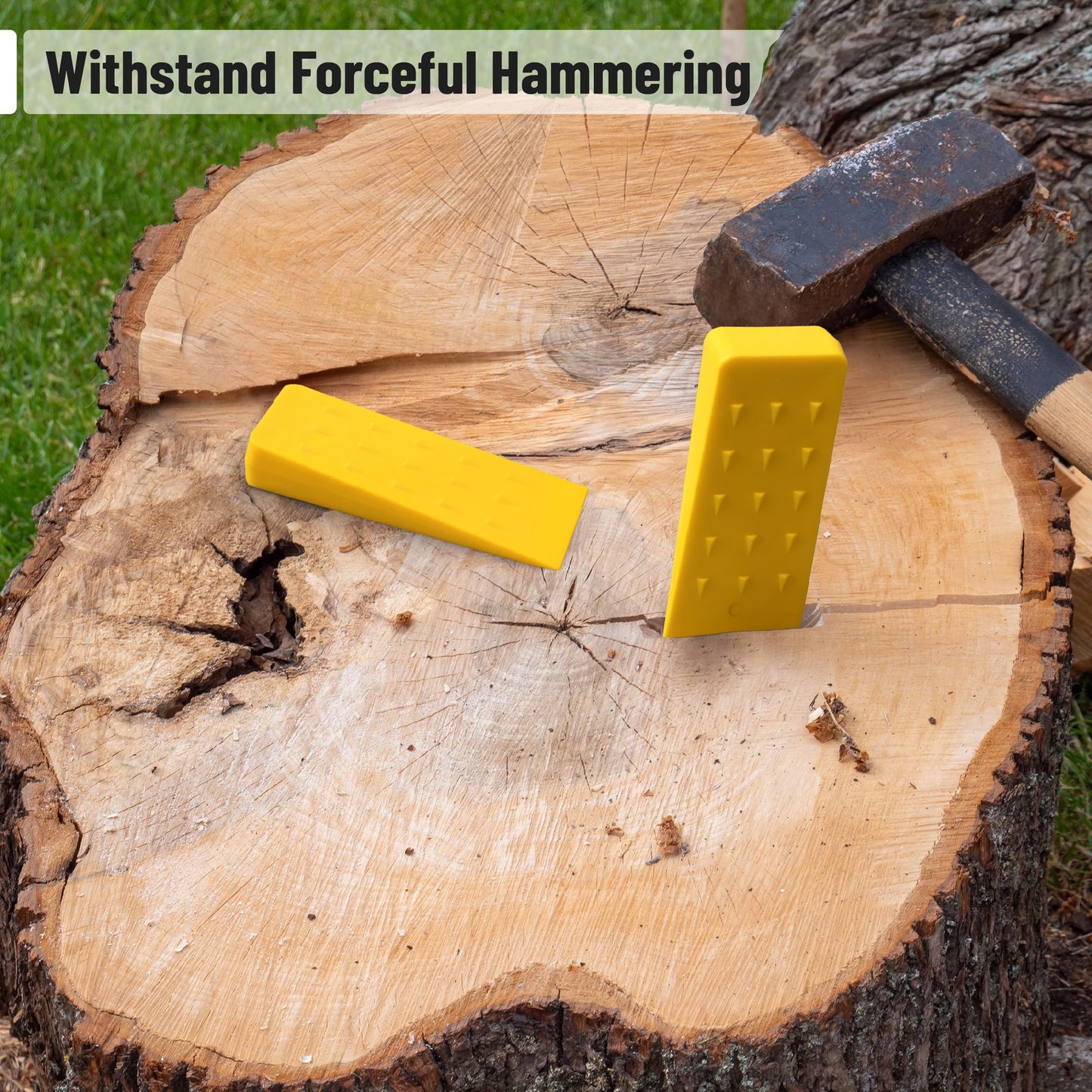 UNCO- Tree Felling Wedges with Spikes, 6 pcs, 5.5", 8" & 10", Yellow Wedges with Storage Bag, Splitting Wedge, Plastic Wedges for Tree Cutting, Logging Tools and Equipment, Chainsaw Wedges for Trees