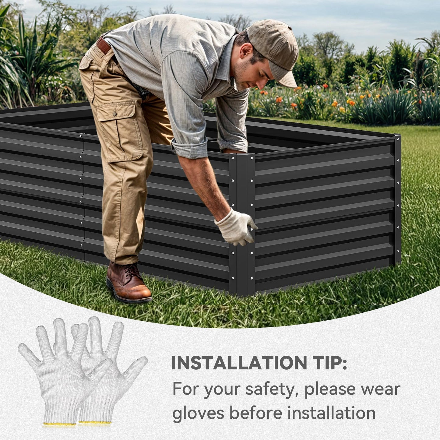 YITAHOME 72x36x24 in 2pcs Galvanized Raised Garden Bed Kit, Large Metal Planter Box with Gloves & Support Rod, Outdoor Flower Bed for Plants Vegetables, Black