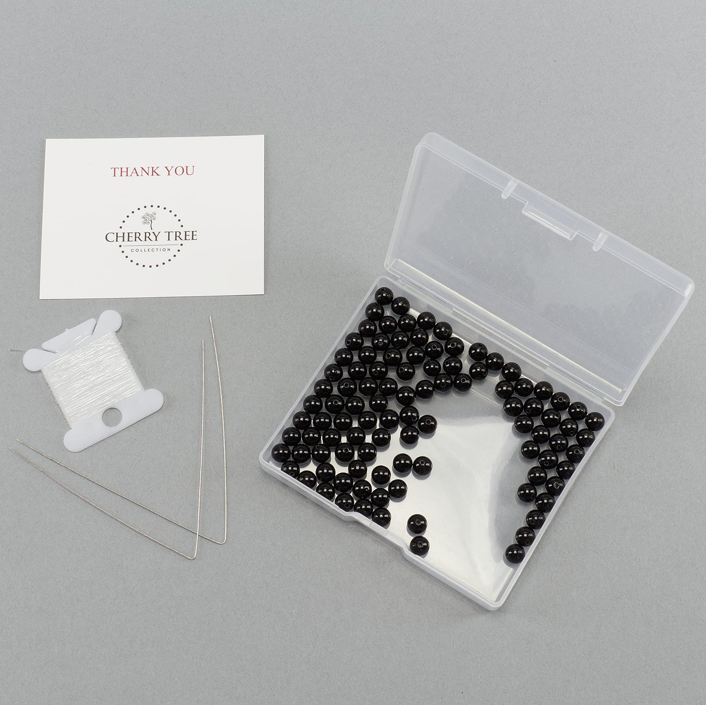Cherry Tree Collection | 100PCS 6mm Black Obsidian Gemstone Round Beads for Jewelry Making | Includes Storage Box, Elastic String, and Needles