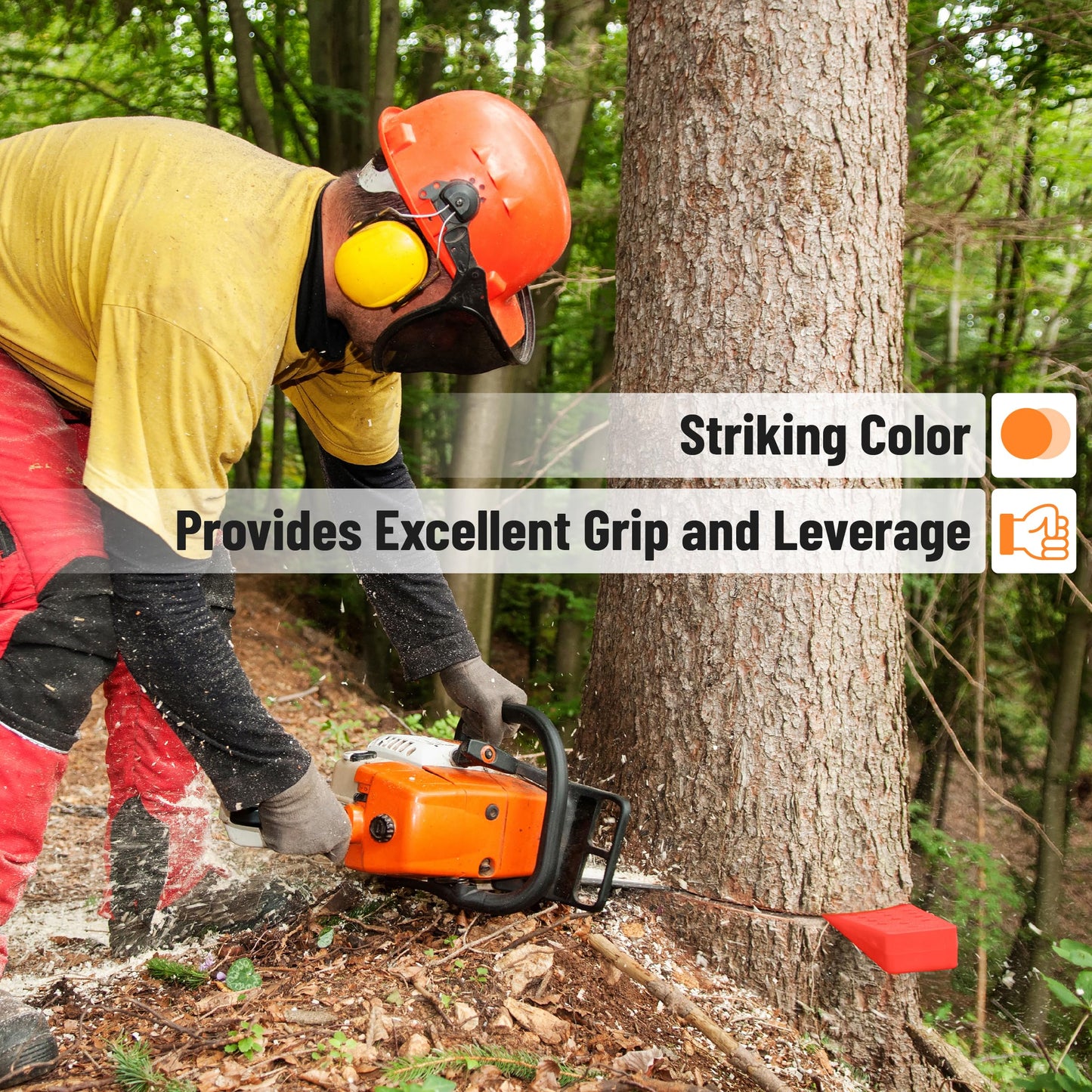 UNCO- Tree Felling Wedges with Spikes, 6 pcs, 5.5", 8" & 10", Orange Wedges with Storage Bag, Splitting Wedge, Plastic Wedges for Tree Cutting, Logging Tools and Equipment, Chainsaw Wedges for Trees
