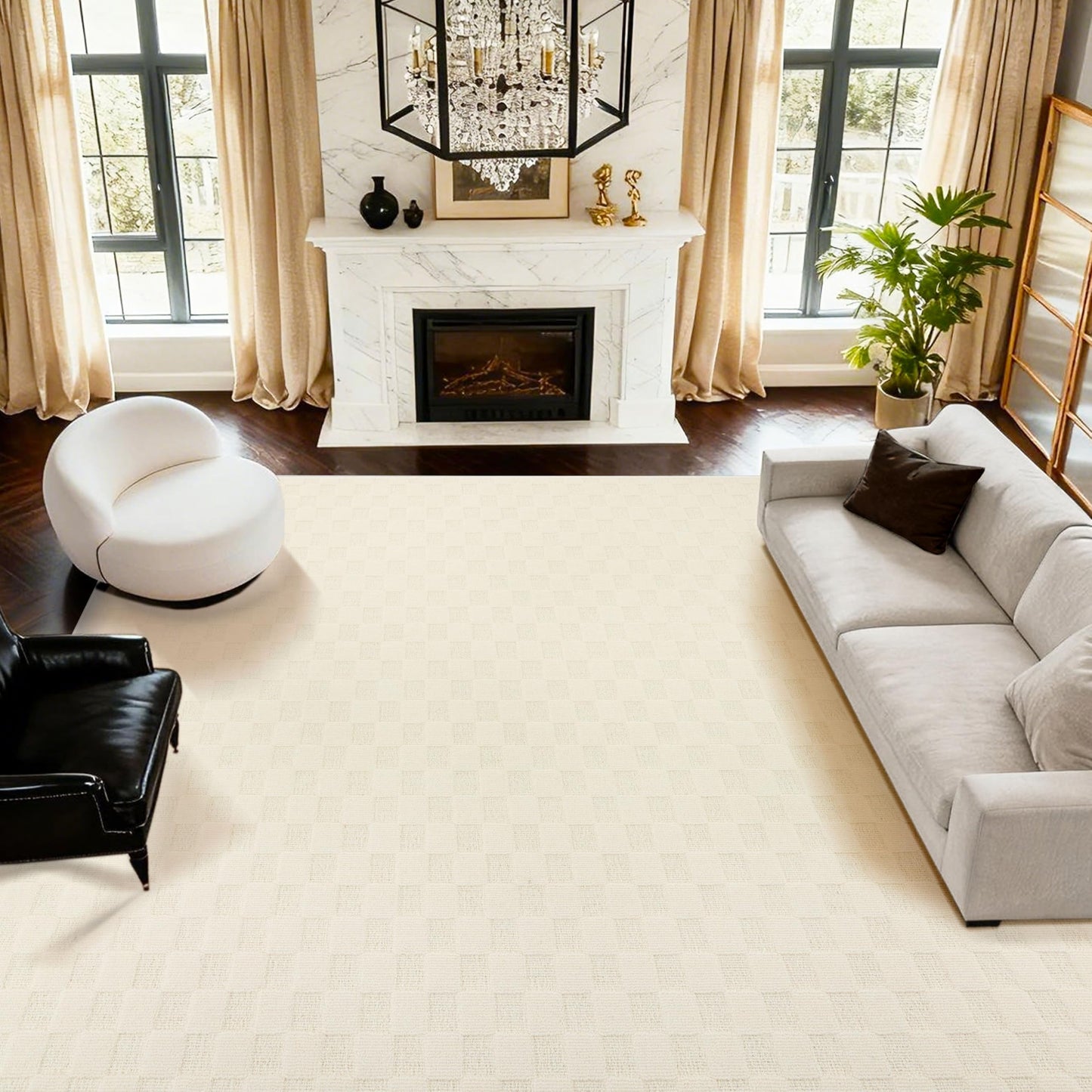 ANSSO 5x7 Wool Rugs for Living Room,80% Merino Wool and 20% Cotton Soft Tufted Area Rug with Cotton Non-Slip Backing,Large Area Rug for Bedroom Bedroom, Dining and Home Office (Cream)