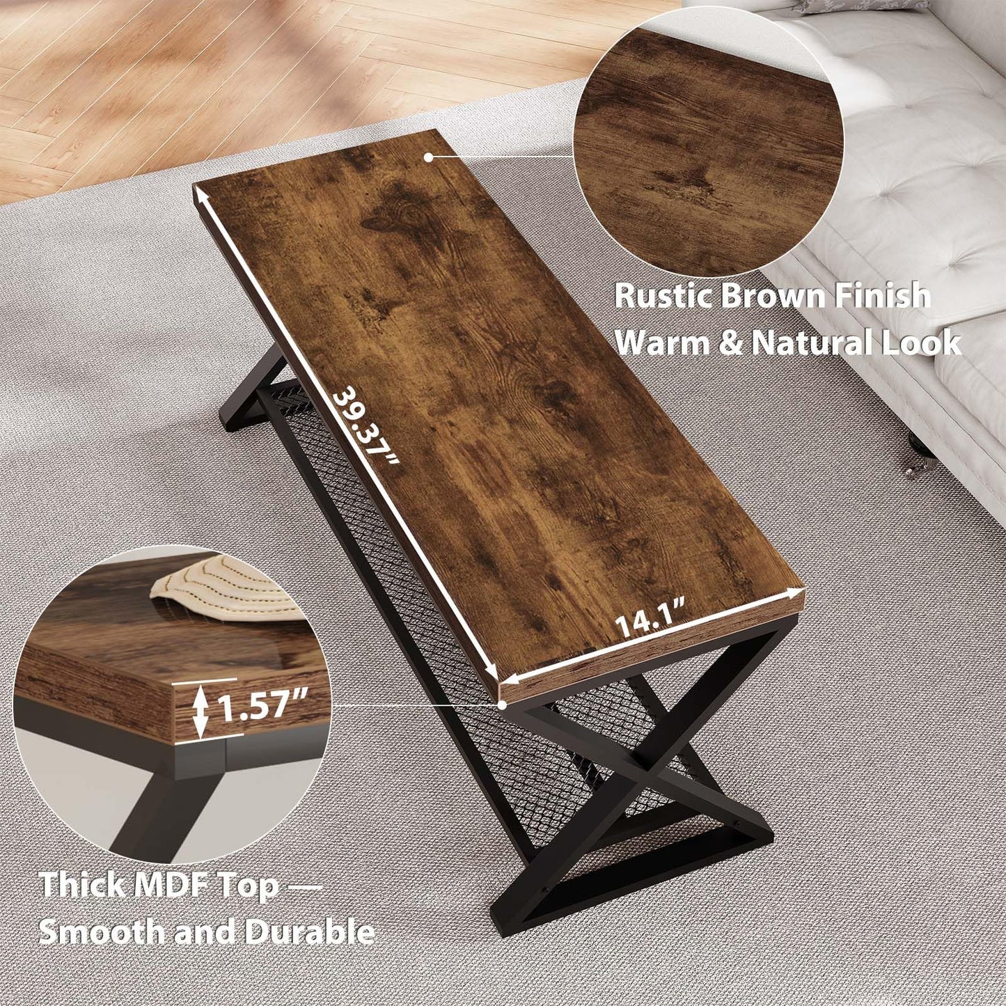 LVB Rustic Entryway Bench with Shoe Storage, Wooden and Metal Shoe Bench with Seating, Industrial Indoor Bench for Living Room Bedroom, Shoe Rack Bench for Foyer Hallway Entrance, Rustic Brown, 39 in