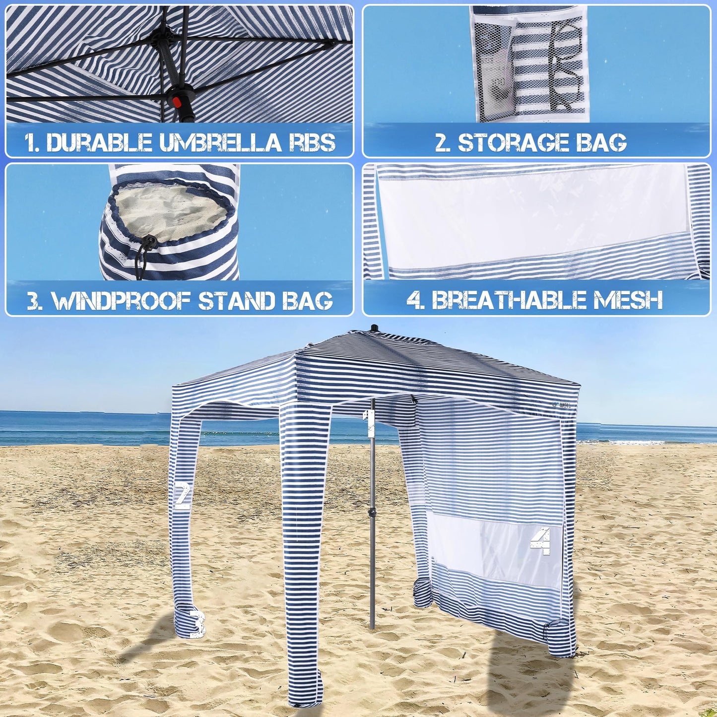 UPWELL Beach Tent Easy Set Up Canopy Sun Shelter Shade with UPF 50+UV Protection Portable Beach Umbrella Outdoor Sunwall with Sand Pockets for Fishing Backyard Camping(Tropical Ocean)