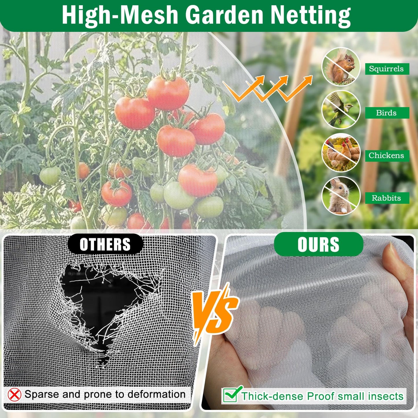 2PCS Garden Netting for Raised Beds, 4.8 X 2.2FT Garden Raised Bed Cover with Drawstring, Plant Netting for Garden Protection, Insect Bird Pest Barrier for Vegetables Fruits Flowers Crops