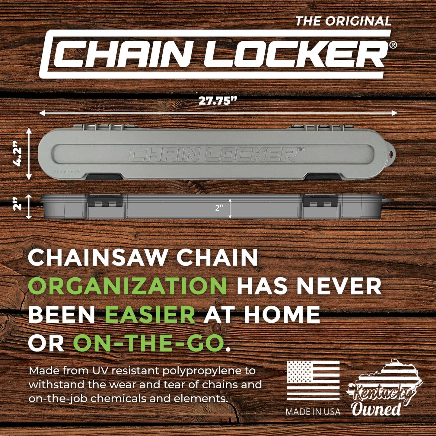 Original Chainsaw Chain Storage - Universal Portable Saw Chain Holder Case For all Chains up to 20” Inch Blades - Can Stack 2 Inches Deep, Fits a Minimum of 8 Chains, Made in USA - Gray
