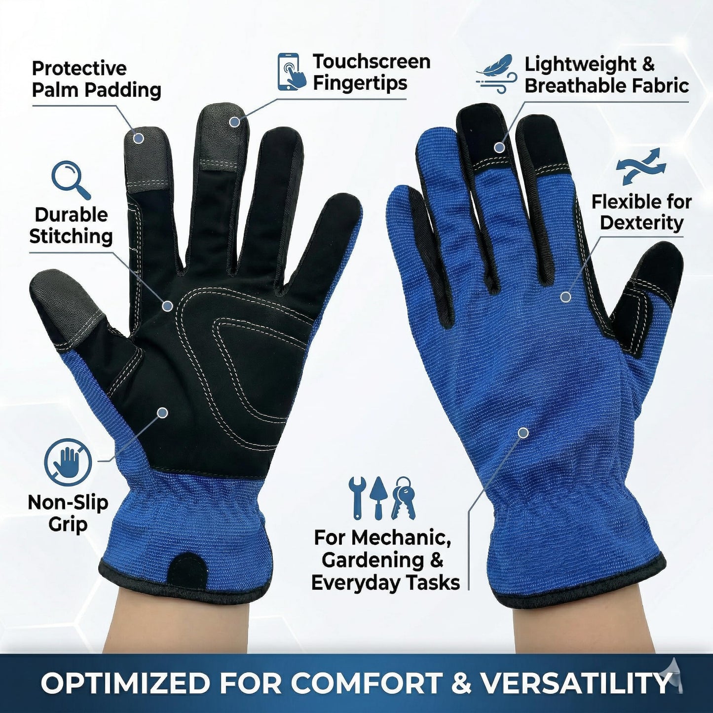 NL HOME Work Gloves for Women, Durable Mechanic Gloves, Flexible Gardening, Construction & Utility Work Gloves with Touchscreen, Blue, M