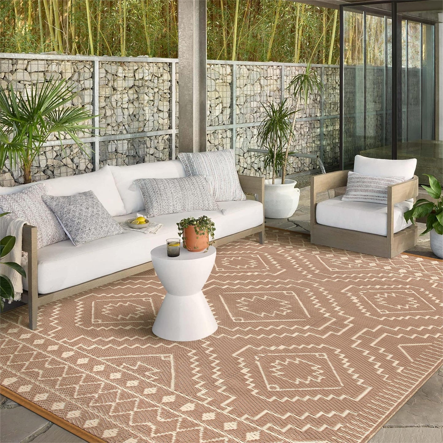 Wonnitar Outdoor Rugs 8x10 Waterproof Plastic Straw Rug, Large Outdoor Camping Rug for RV, Reversible Portable Outside Lightweight Area Rug for Backyard Balcony Beach Picnic (Beige & Brown,8'x10')