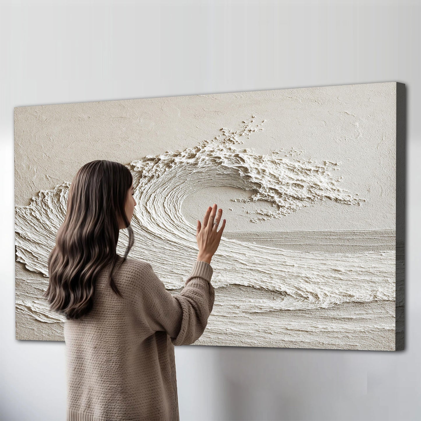 TAILORED CANVASES Minimalist Wall Art White Abstract Wave Wall Decor Scandinavian Coastal Canvas Modern Artwork for Living Room Bedroom Dining Office 10x20