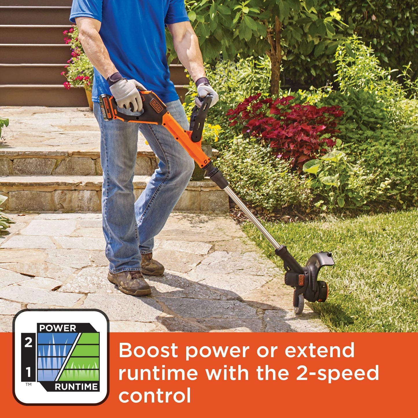 BLACK+DECKER 20V MAX Cordless String Trimmer and Edger, 12 Inch Weed Eater, 2-Speed Control Weed Wacker, 2 Batteries, Charger and Spool Included (LSTE525)