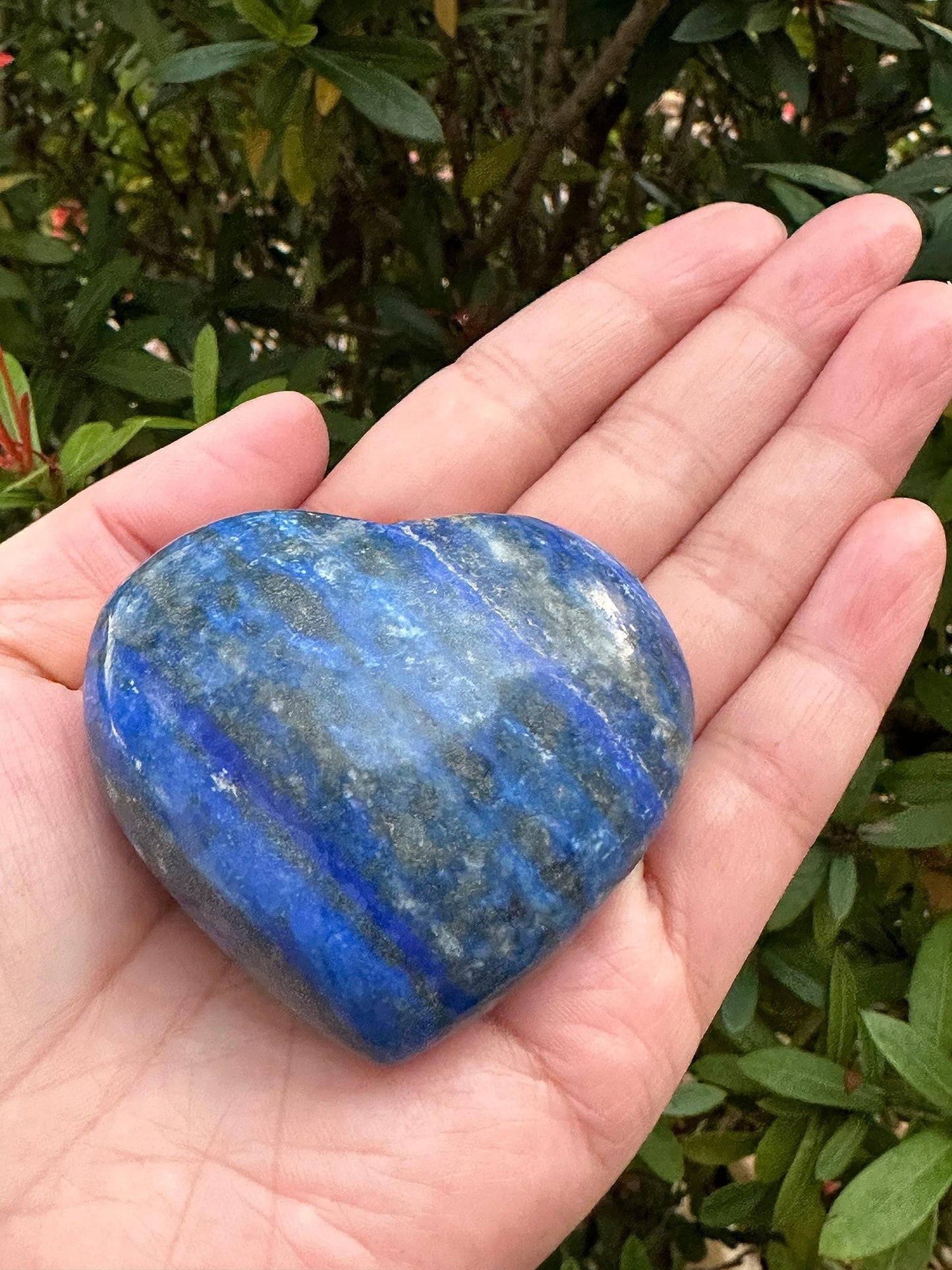 Lapis Lazuli Gemstone Hearts, Polished Lapis Lazuli Puffy Hearts, Lapis Lazuli Crystal Palm Stone, Lapis Lazuli Healing Crystal Hearts (1 Heart)