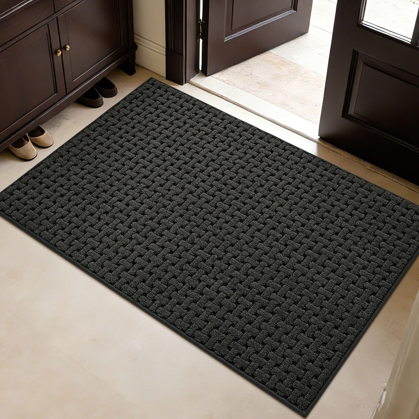 FLOORHUG Door Mat Indoor Entrance 32x48, Non-Slip Washable Doormats Entry Way Mats, Dirt Resistant and Absorbent Welcome Mat, Easy Clean Low-Profile Doormat, Front Door, Inside Entrance, Dark Grey