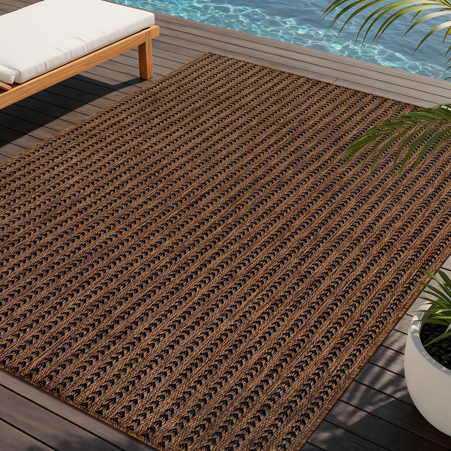 Washable Outdoor Rug 5x7 Modern Area Rugs Outdoor Carpets Striped Pattern Non Shedding Waterproof Easy Clean Patio Deck Porch Living Room Bedroom Garden RV (5 X 7 Gold)