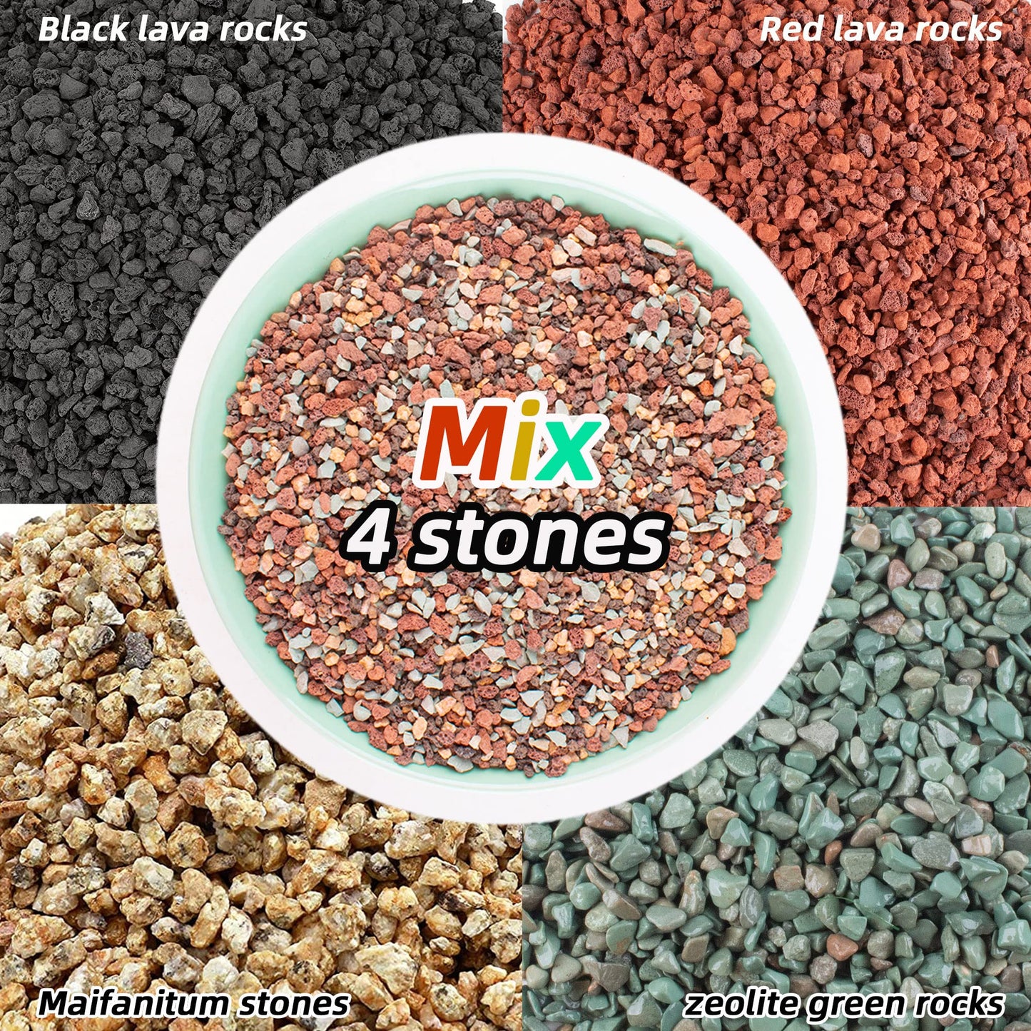 7lb Mix Lava Rocks for Plants in Door -Gravel Pebbles for Bonsai Succulent Cactus Potting Soil and Vase Fillers, Fairy Gardening,Top Dressing