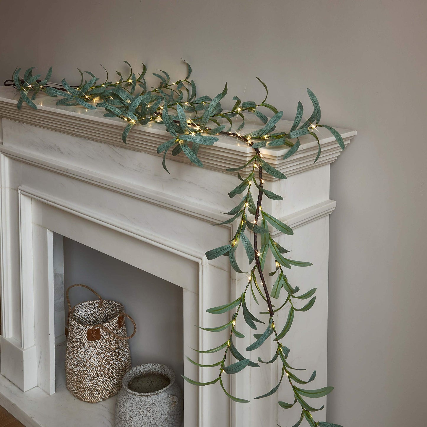 LITBLOOM Lighted Olive Garland Battery Operated with Timer 96 Fairy Lights 6FT, Artificial Greenery Twig Vine Lights for Christmas Spring Fireplace Mantle Decoration Indoor Outdoor