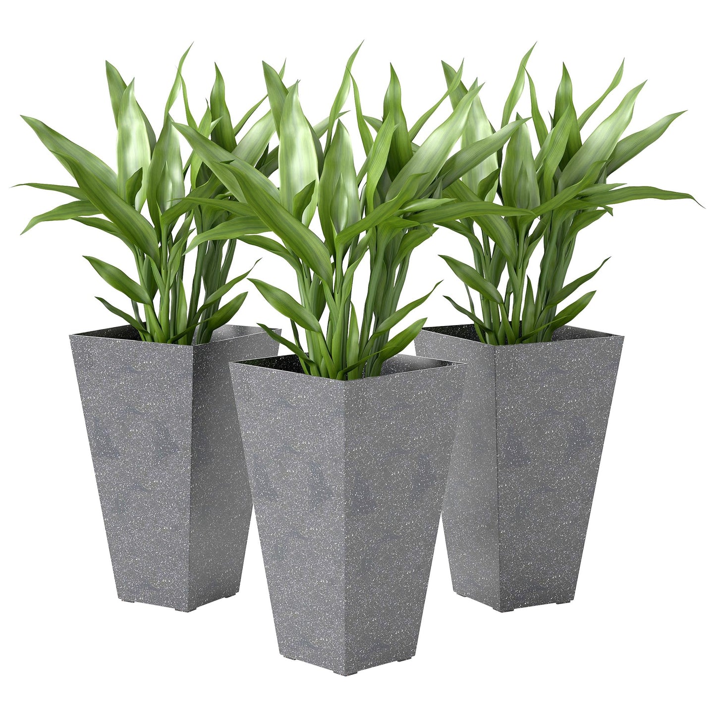 Outsunny 28 Inch Tall Planters for Outdoor Plants, Set of 3 Plastic Flower Pots with Marble Finish and Drainage Holes, Stackable Tapered Large Planters for Indoor Plants, Front Porch Decor, Gray