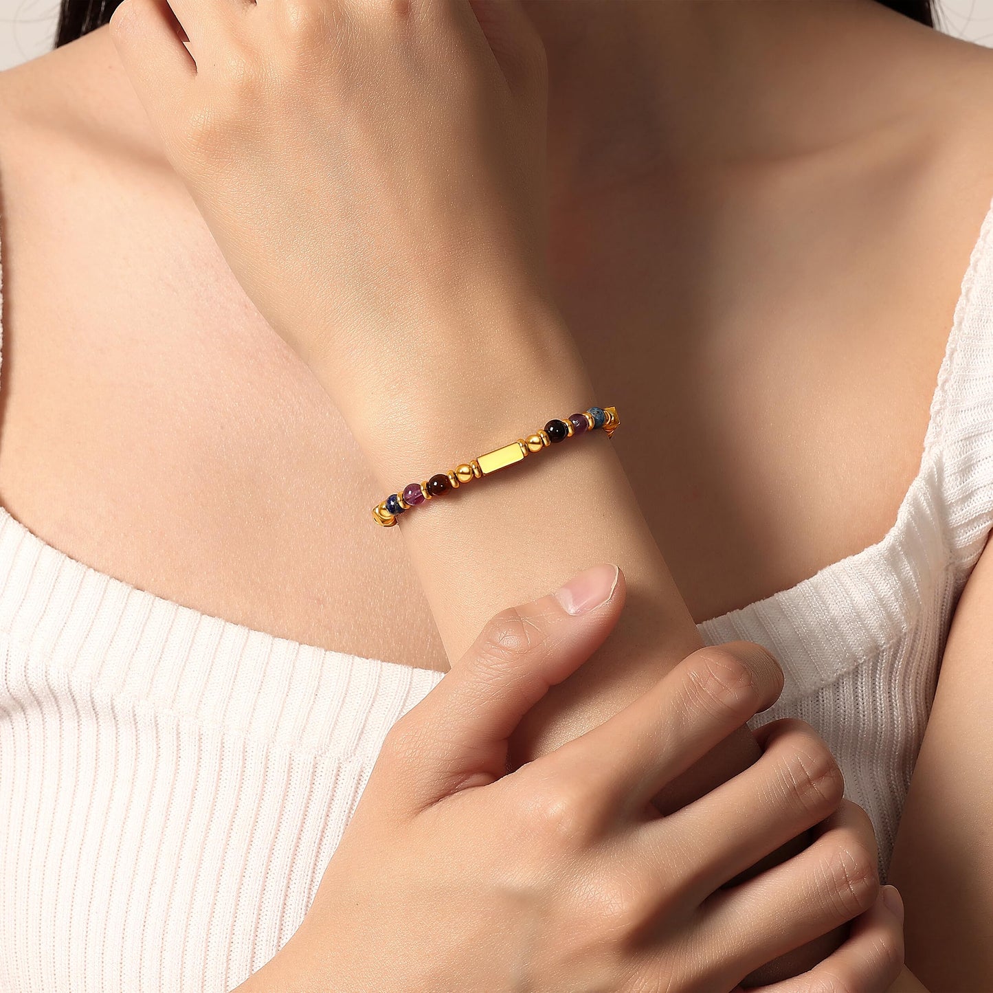 QINJIEJIE Anxiety Bracelet for Women Menopause Healing Crystals Mental Health Bracelets Amethyst Lapis Lazuli Tigers Eye Crystal Anti Anxiety Panic Attack Relief Jewelry Crystal Bracelet