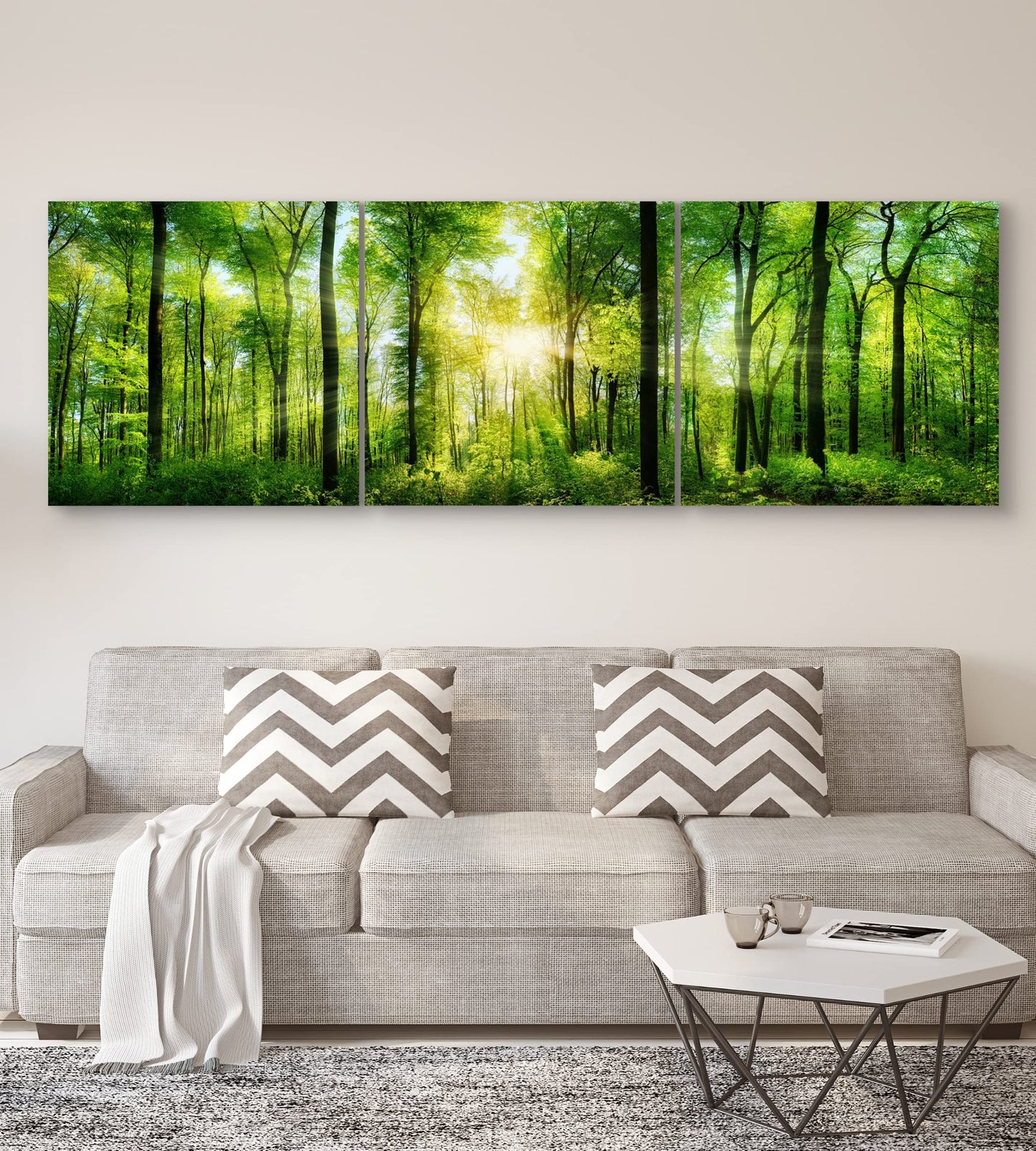 Forest Wall Art Decor - Large Canvas Art 24x72 - 3 Panel Green Nature Print - Forest Picture of Trees Wall Art - Landscape Nature Canvas Wall Art for Living Room, Bedroom & Office
