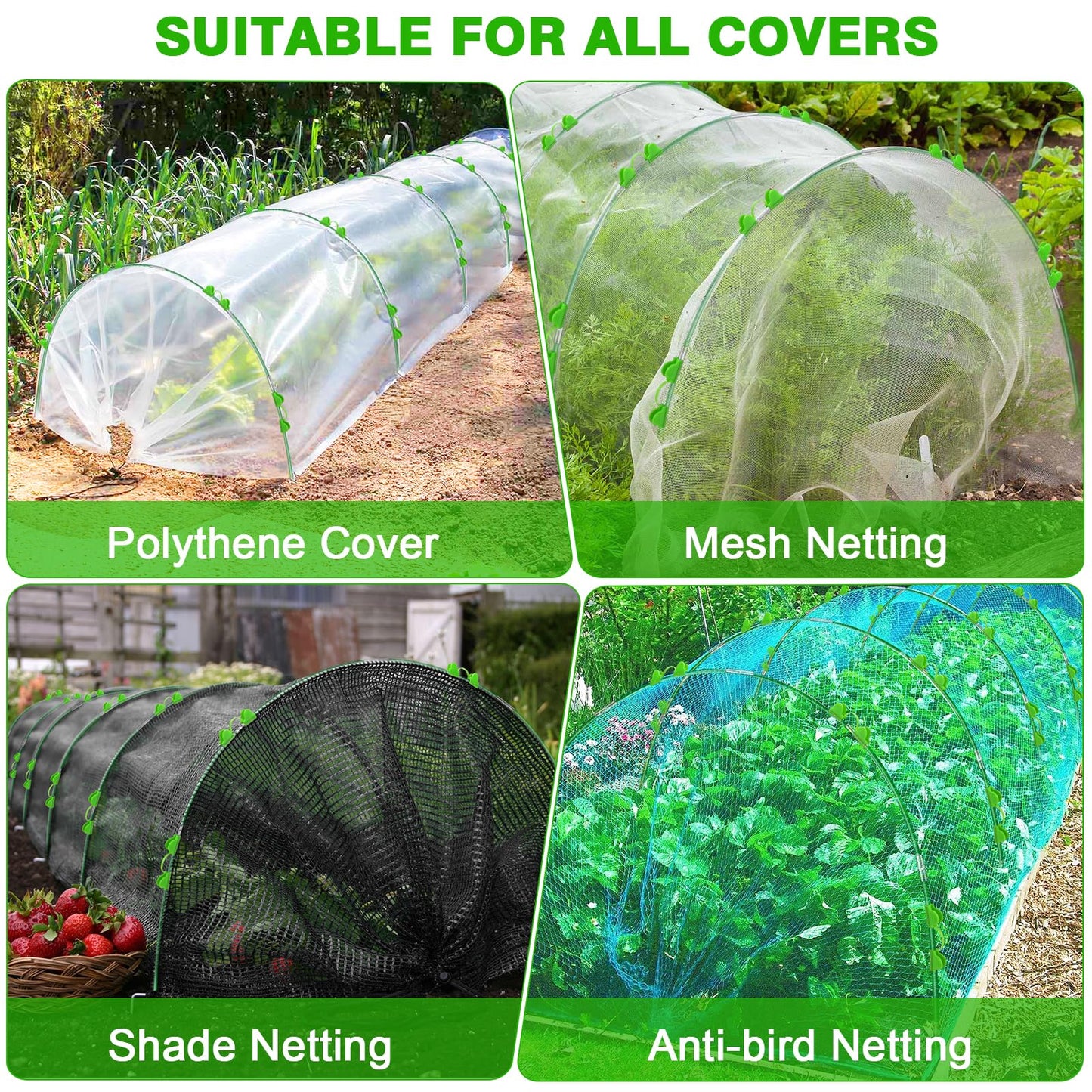 Garden Hoops for Raised Beds Row Cover, 36pcs 8ft Greenhouse Garden Grow Tunnel Netting Hoops, Greenhouse Support Hoops Garden Bed Hoops, Flexible Fiberglass DIY Hoops for Outdoor Plant, 24pcs Clips