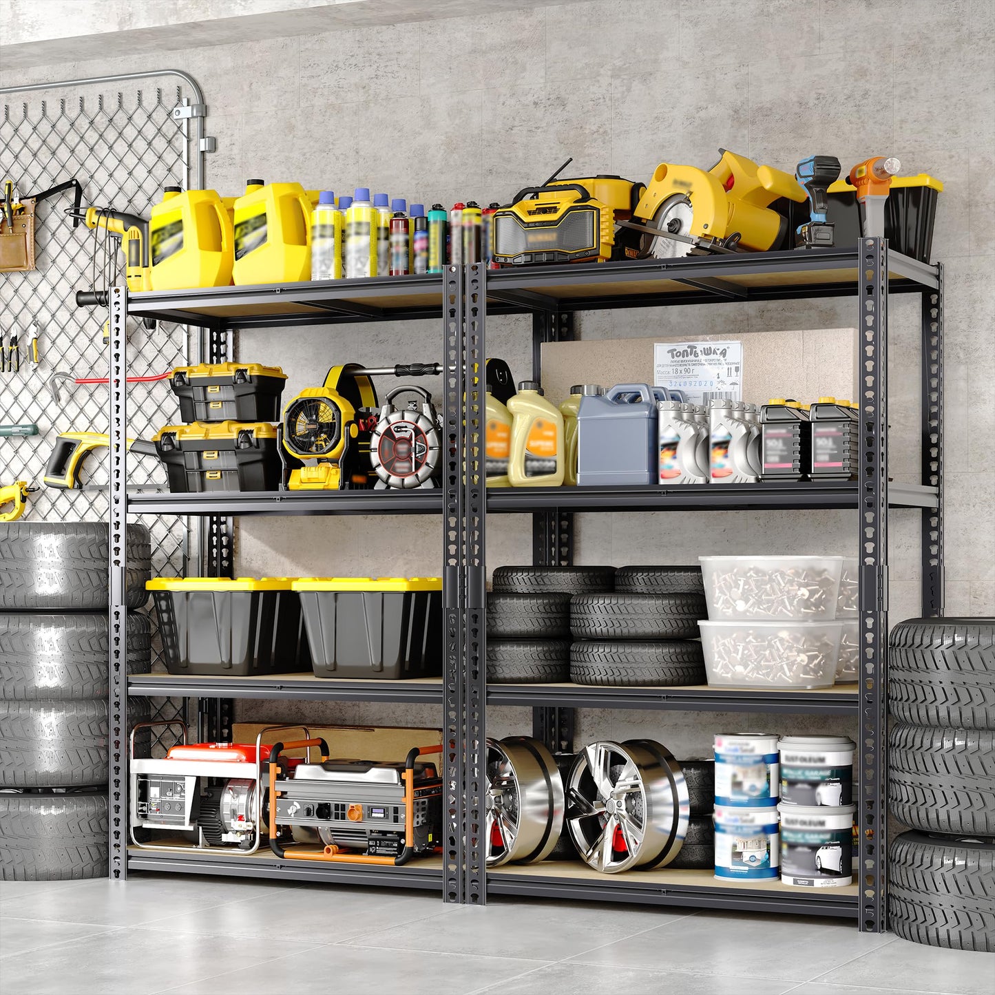 ExploreHorizon Heavy Duty Garage Storage Shelves, 2400 Lbs Capacity, 4-Tier Adjustable Storage Shelving Unit, 48" L x 24" W x 60" H Metal Shelving Racks for Kitchen Pantry Basement Bathroom Laundry