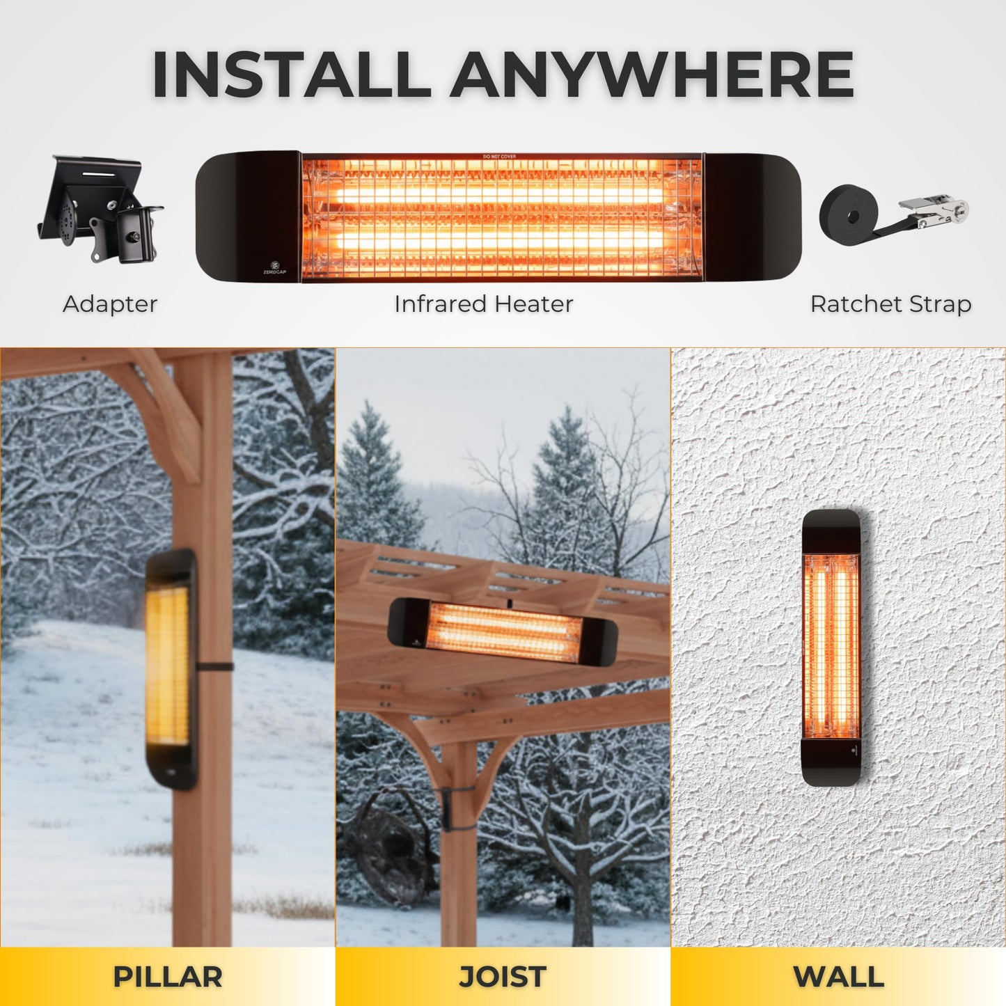 ZeboZap KDHT1500 1500W Infrared Electric Patio Heater for Gazebos, Pergolas, Decks, Garages, Backyards & Restaurants | Wall & Post Mounted Outdoor Heater