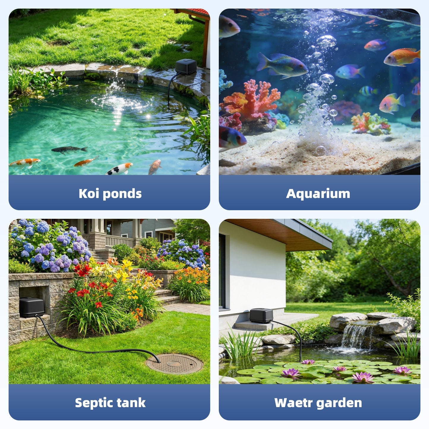 Biling Pond Aerator, Ultra Quiet 43dB 635GPH Pond Air Pump, IP55 Waterproof Septic Aerator for Outdoor Ponds, Koi Ponds, Water Gardens and Septic Tank BL-40