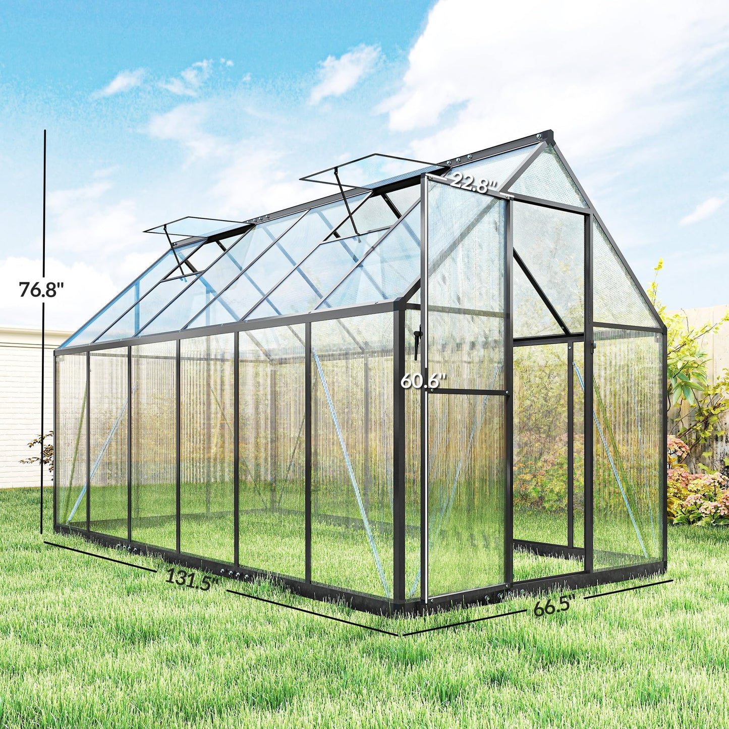 Outsunny 11x6 ft Polycarbonate Greenhouse with Swing Door and Two Adjustable Roof Vents, Aluminum Walk-in Greenhouse Outdoor Greenhouse for Patio Garden Backyard, Black