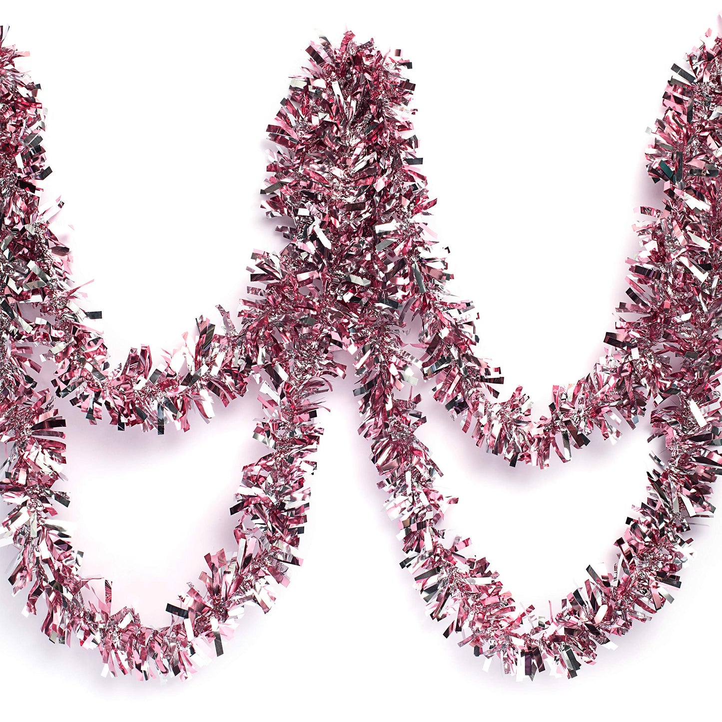 Anderson's Metallic Light Pink & Silver Sparkle Glitter Tinsel Twist Garland, 25ft Holiday Decoration, Christmas Tree Trim, Parade Float Decor, Party Supplies, Graduation, Event Garland