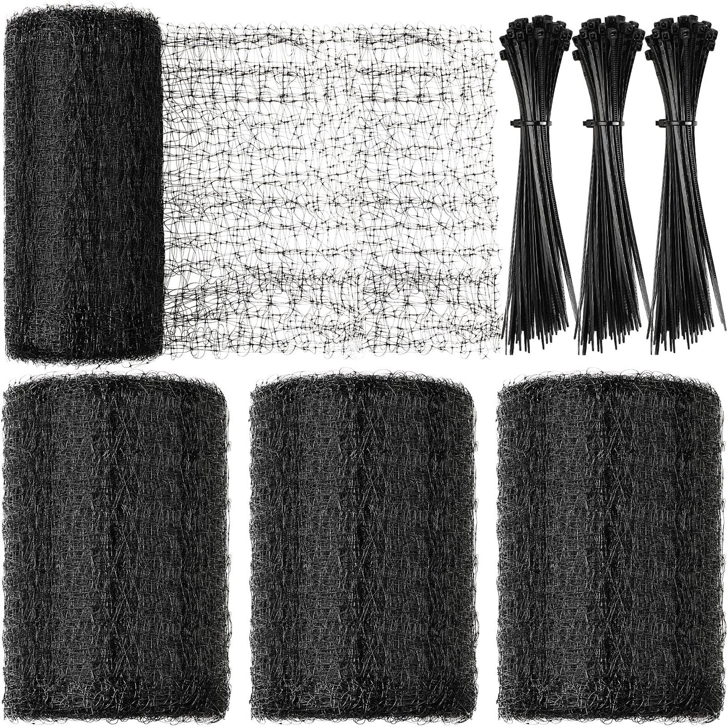 Woanger 3 Pack Deer Fence Netting Bird Netting Garden Net with 150 Pcs Cable Ties for Bird Protect Plants, Vegetables Against Birds Fruit Trees Deer Squirrel Rabbit and Other Animals (Black,7x100 ft)