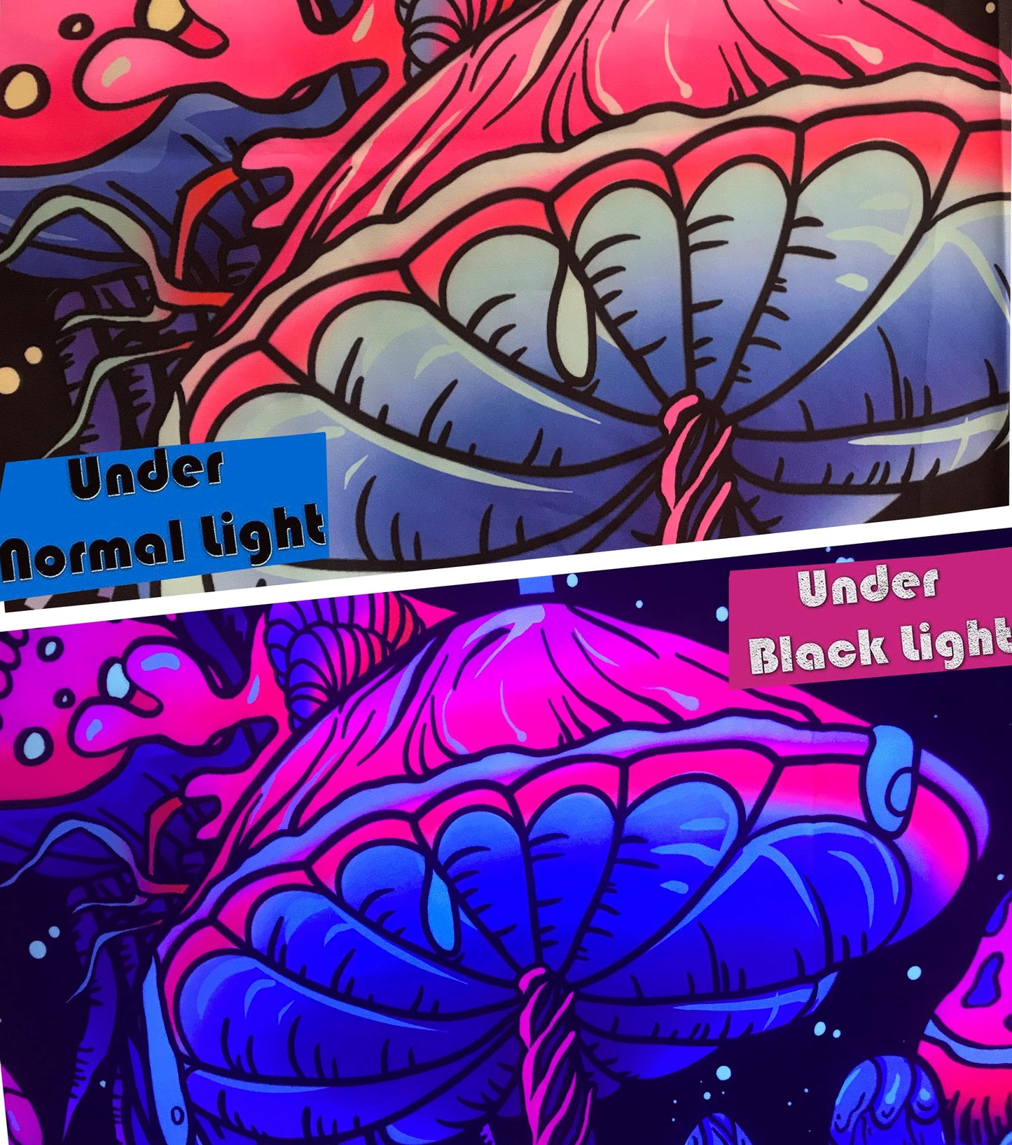 TUGCAY Blacklight Mushroom Tapestry, Glow In The Dark Tapestry Black Light Plant Fantasy UV Reactive Mushroom Butterfly Moon Tapestries Posters Wall Hanging for Bedroom Dorm Decor(50"x60")
